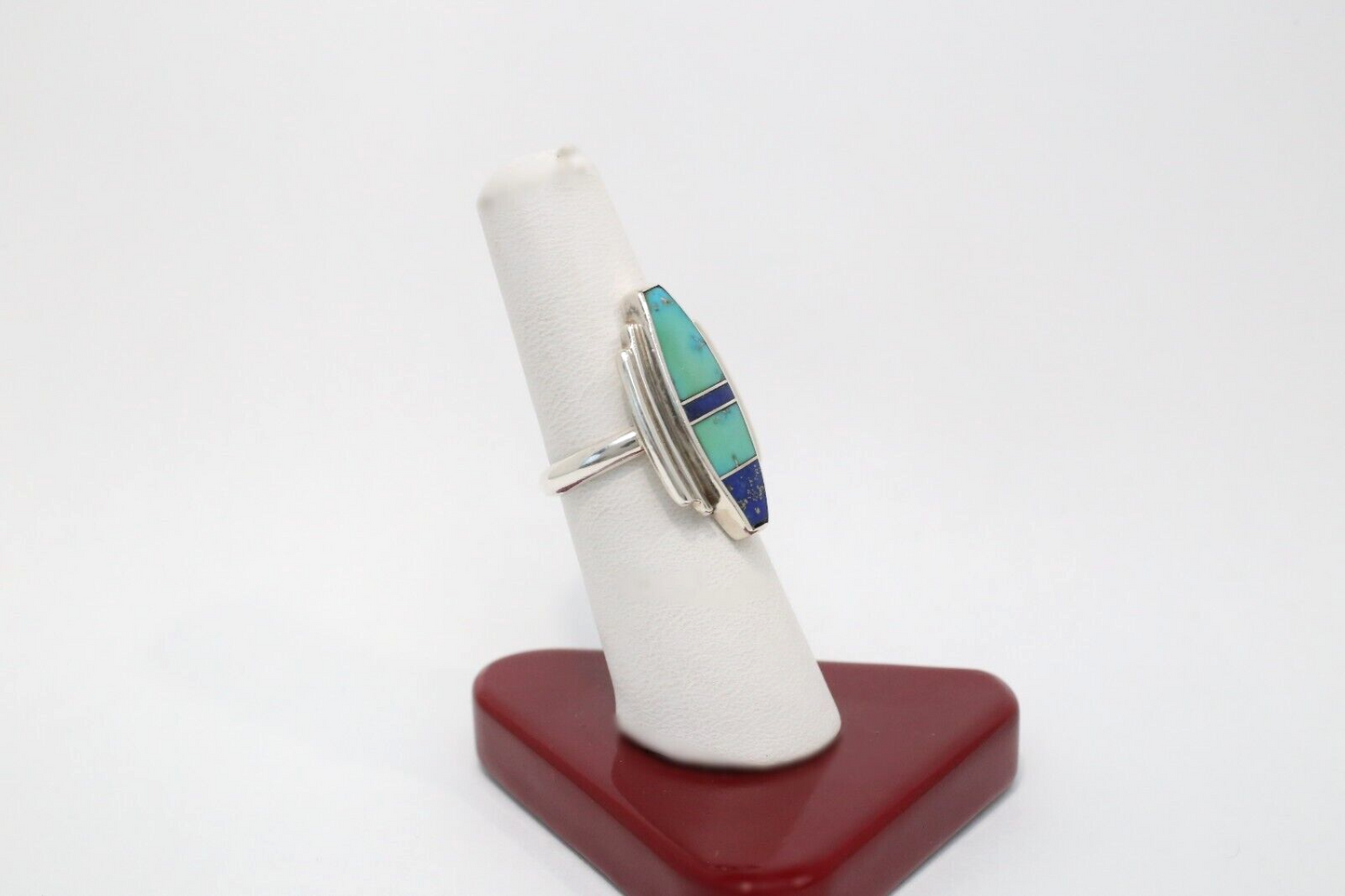 Vintage DD Sterling Silver Inlaid Ring, Size 7 - 7.1g