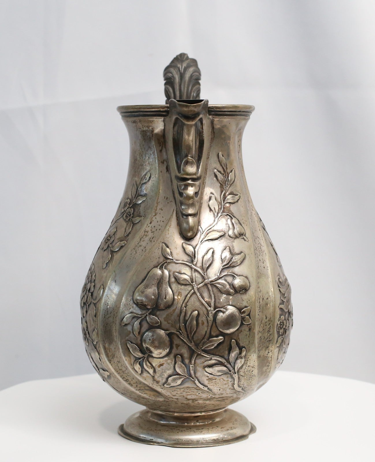 Antique Floral Themed Silver Pitcher - 16.4oz