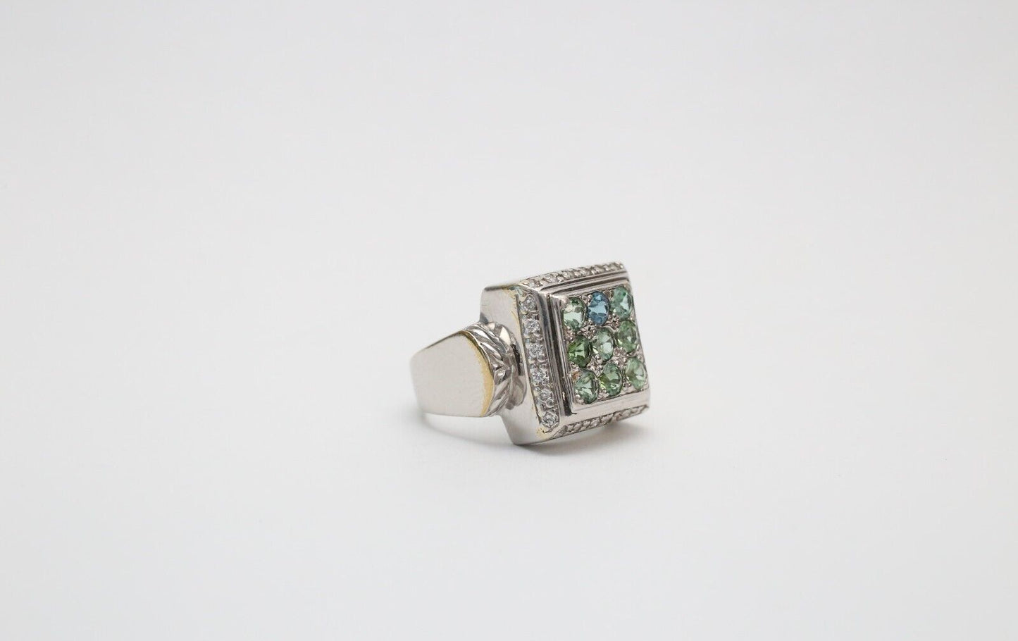 14k White Gold Diamond & Gemstone Ring, Size 6.5 - 10.7g