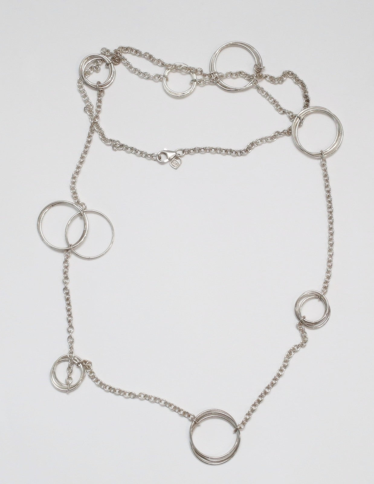 Fine Silver .999 Long Circle Link Necklace, 42 inches - 44.0g