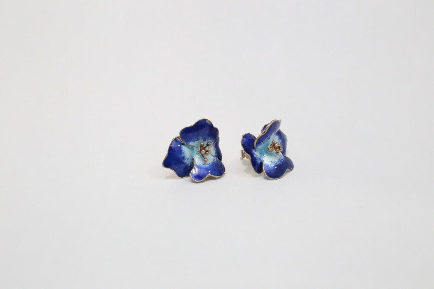 Vintage Sterling Silver Flower Enamel Earrings, 4.0g