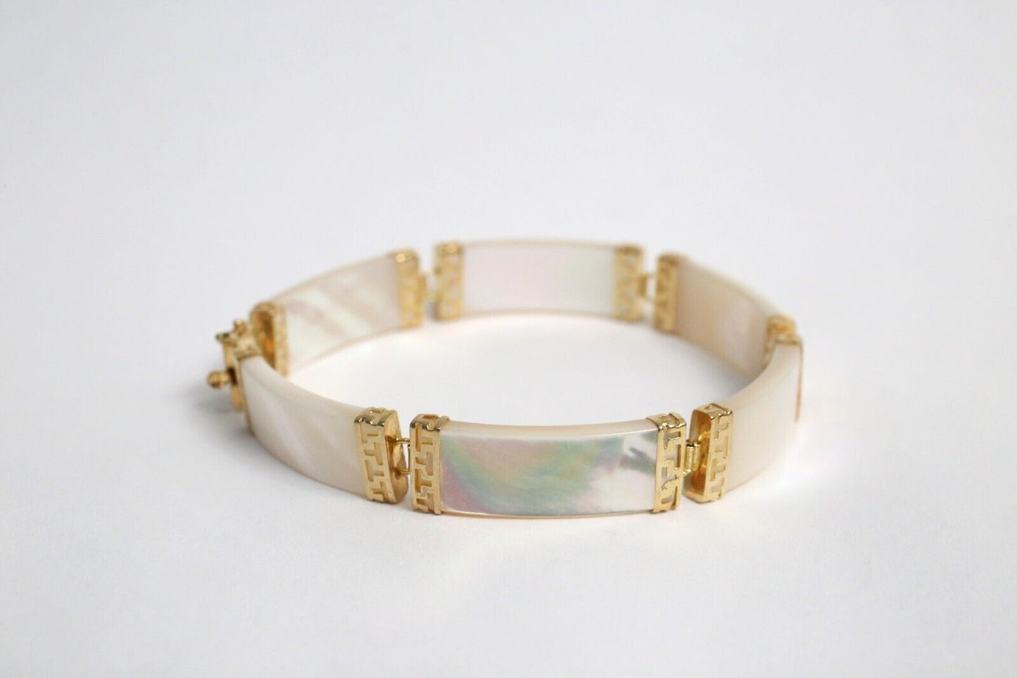 14k Yellow Gold Mother of Pearl Link Bracelet, 7.5 inches - 16.1g