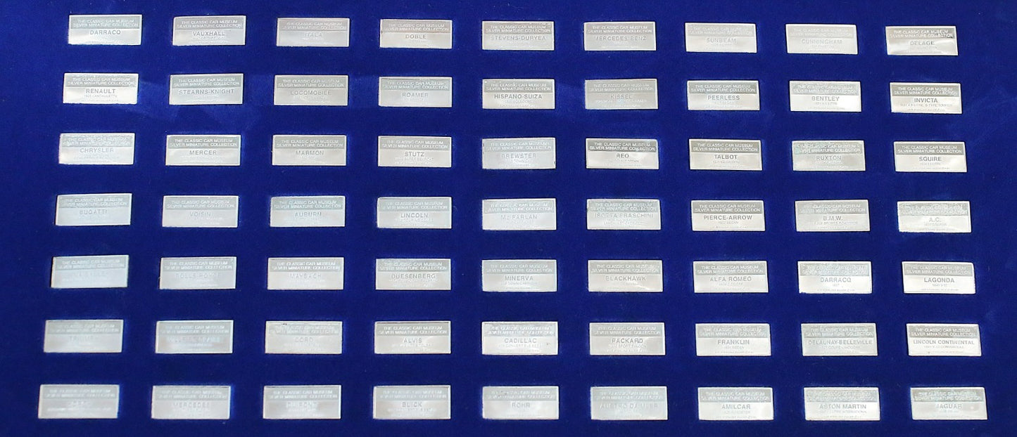 Franklin Mint Sterling Silver Classic Car Miniature Ingot Collection, 63 Piece Set