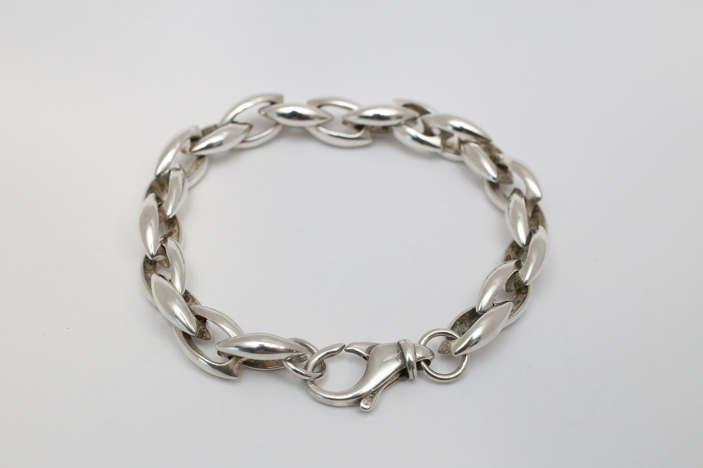Sterling Silver Elongated Marquise Link Bracelet, 9 inches - 50.6g