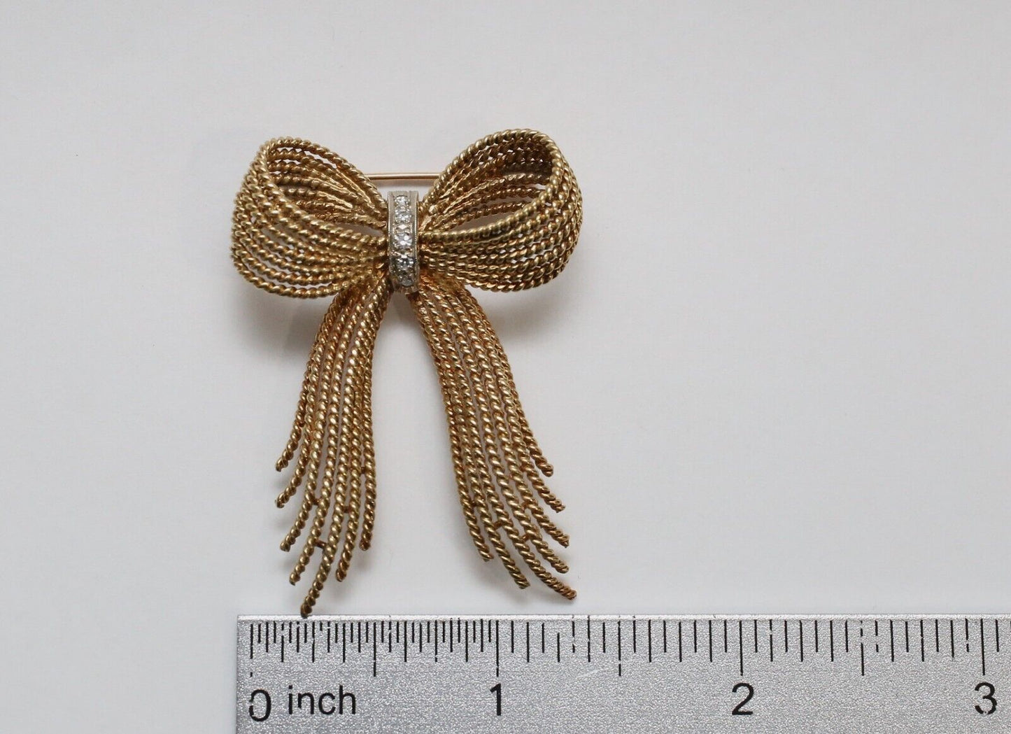 Vintage 14k Yellow Gold Diamond Ribbon Brooch - 13.3g