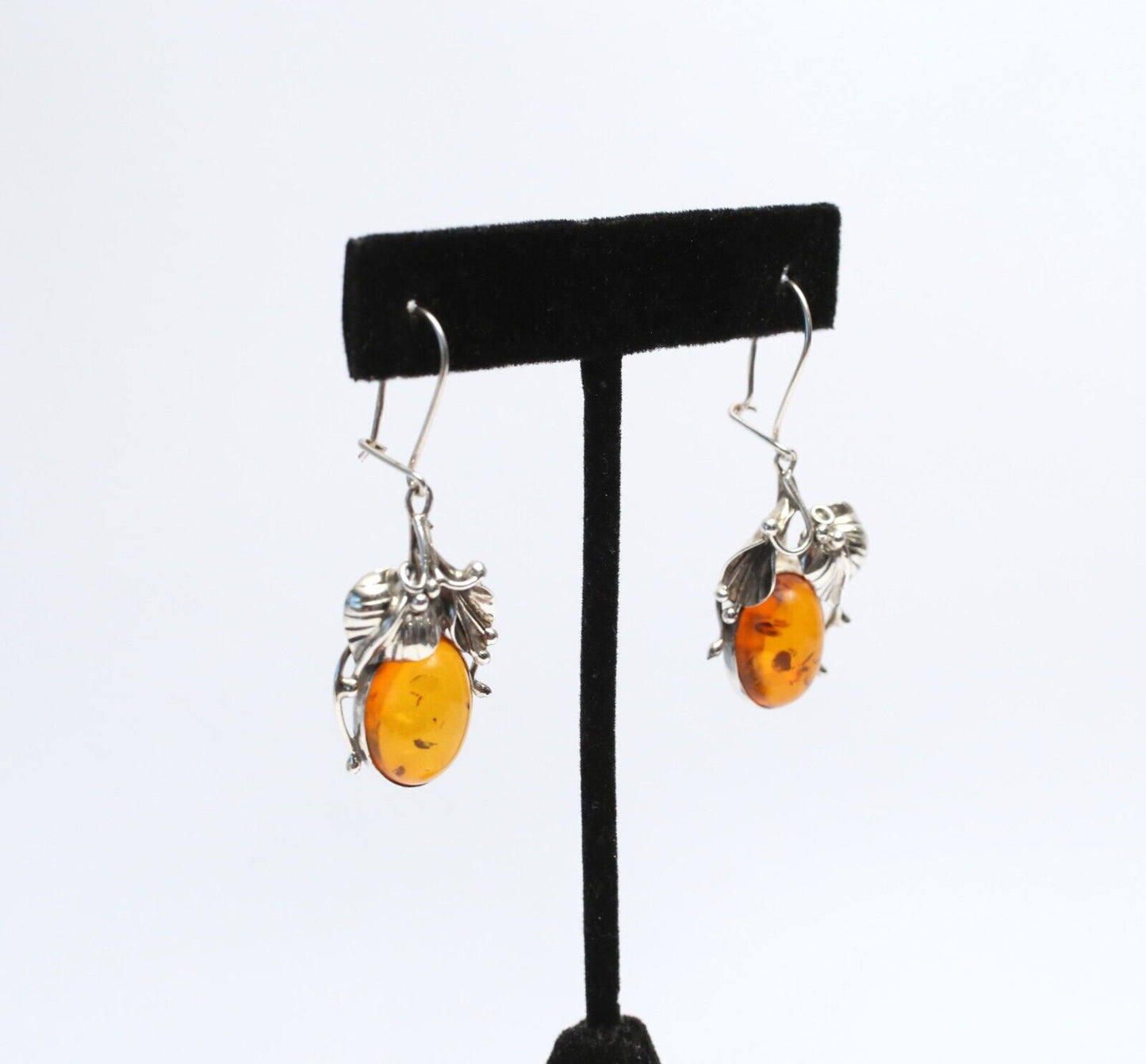 Sterling Silver Baltic Honey Amber Dangle Earrings, 6.9g