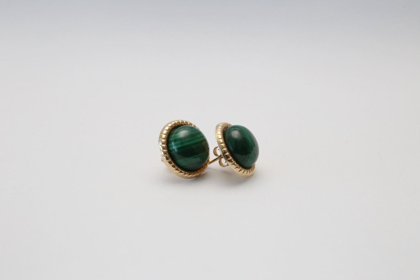 14k Yellow Gold Malachite Stud Earrings, 4.7g