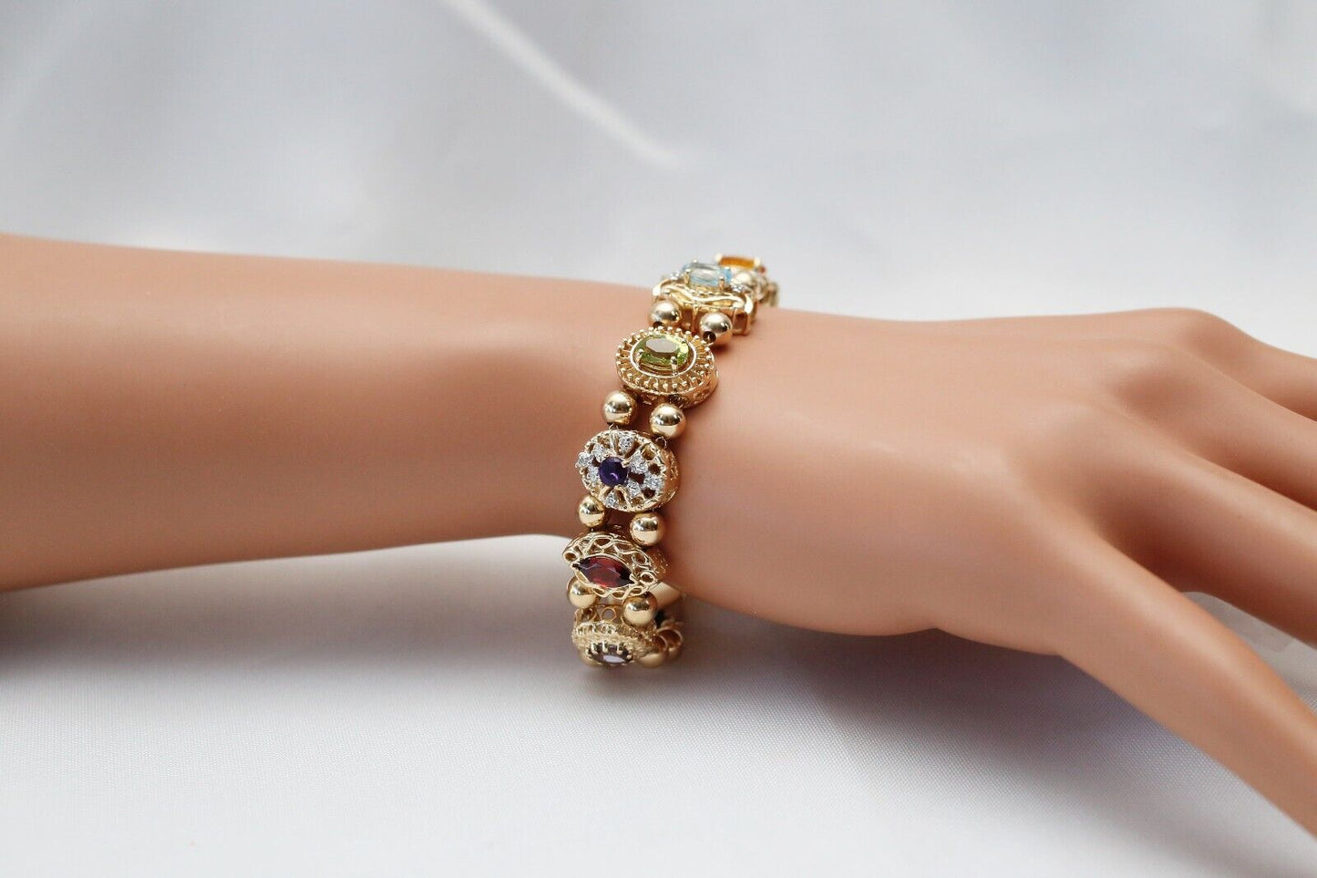 14k Yellow Gold Ladies Multi-Stone Bracelet, 8 inches - 27.1g