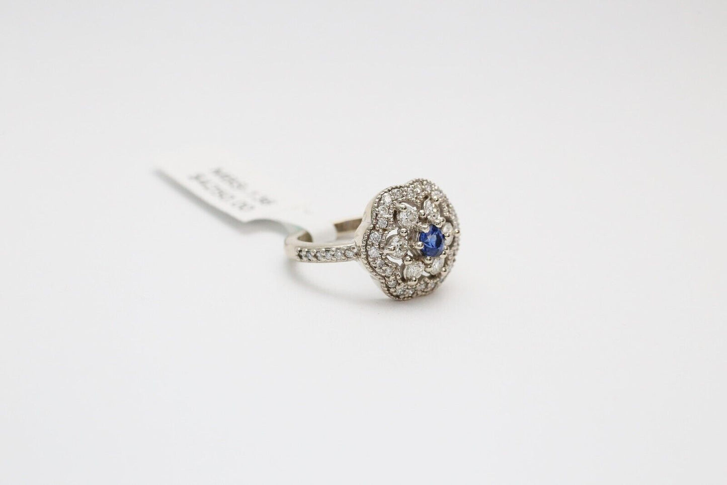 Vintage 14k White Gold Sapphire & Diamond Cocktail Ring, Size 6 - 5.6g