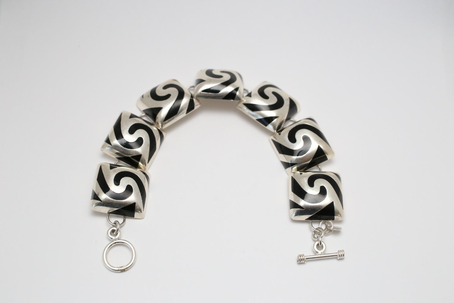 Vintage Sterling Silver Swirl Panel Bracelet, 8.75 inches - 56.7g
