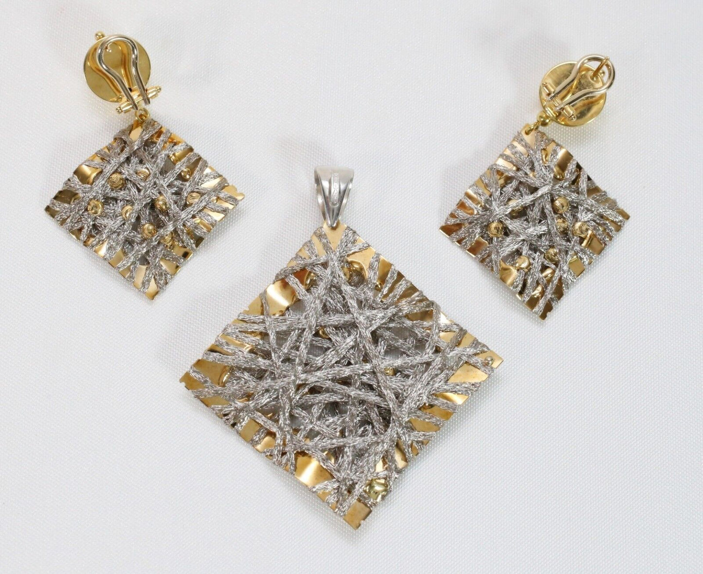 18k Yellow & White Gold Pendant & Earring Set, 27.0g