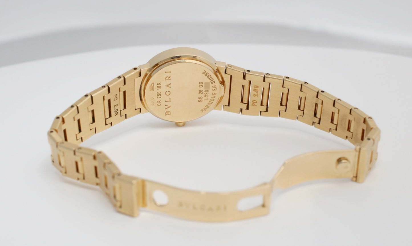 Bvlgari Diagono 18k Yellow Gold Ladies Black Dial 26mm BB26GG Watch, 93.5g