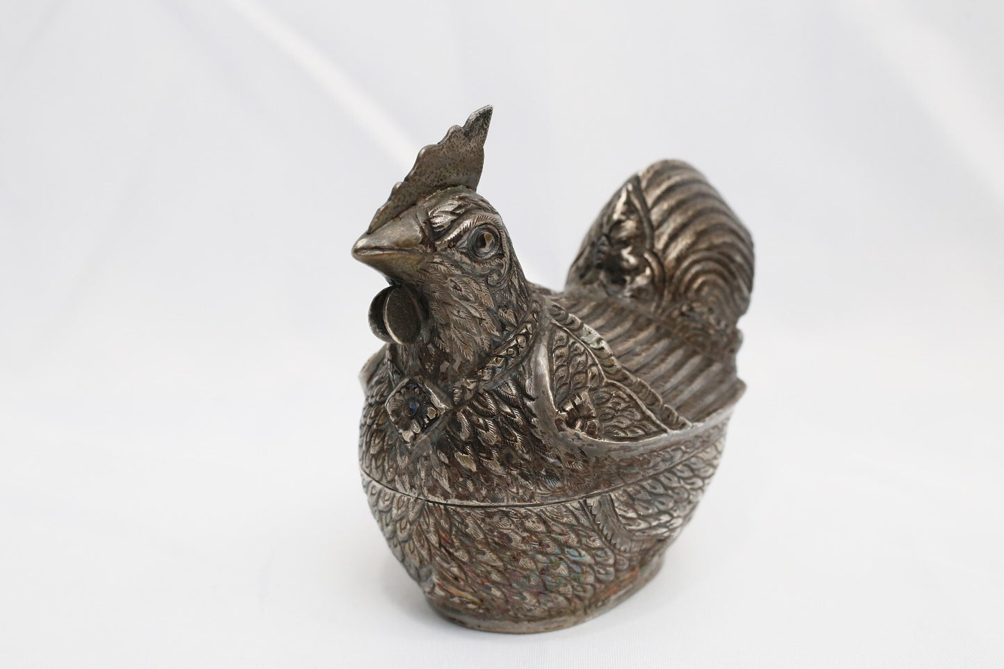 Vintage Sterling Silver Rooster Trinket Box, 119.5g