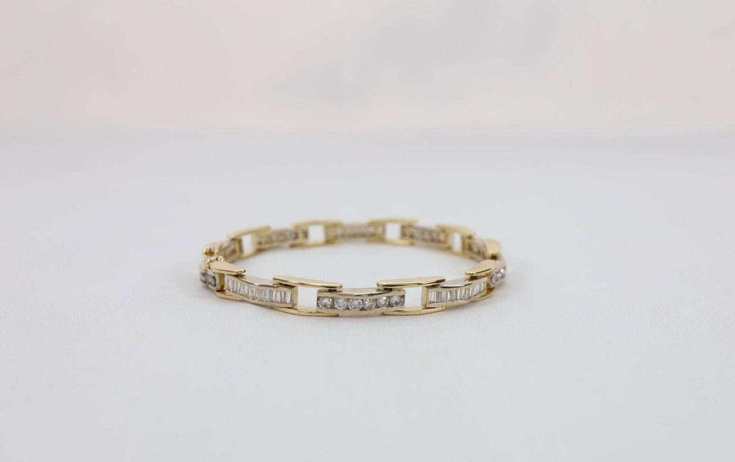 14k Yellow Gold Diamond Link Bracelet, 7.5 inches - 17.5g