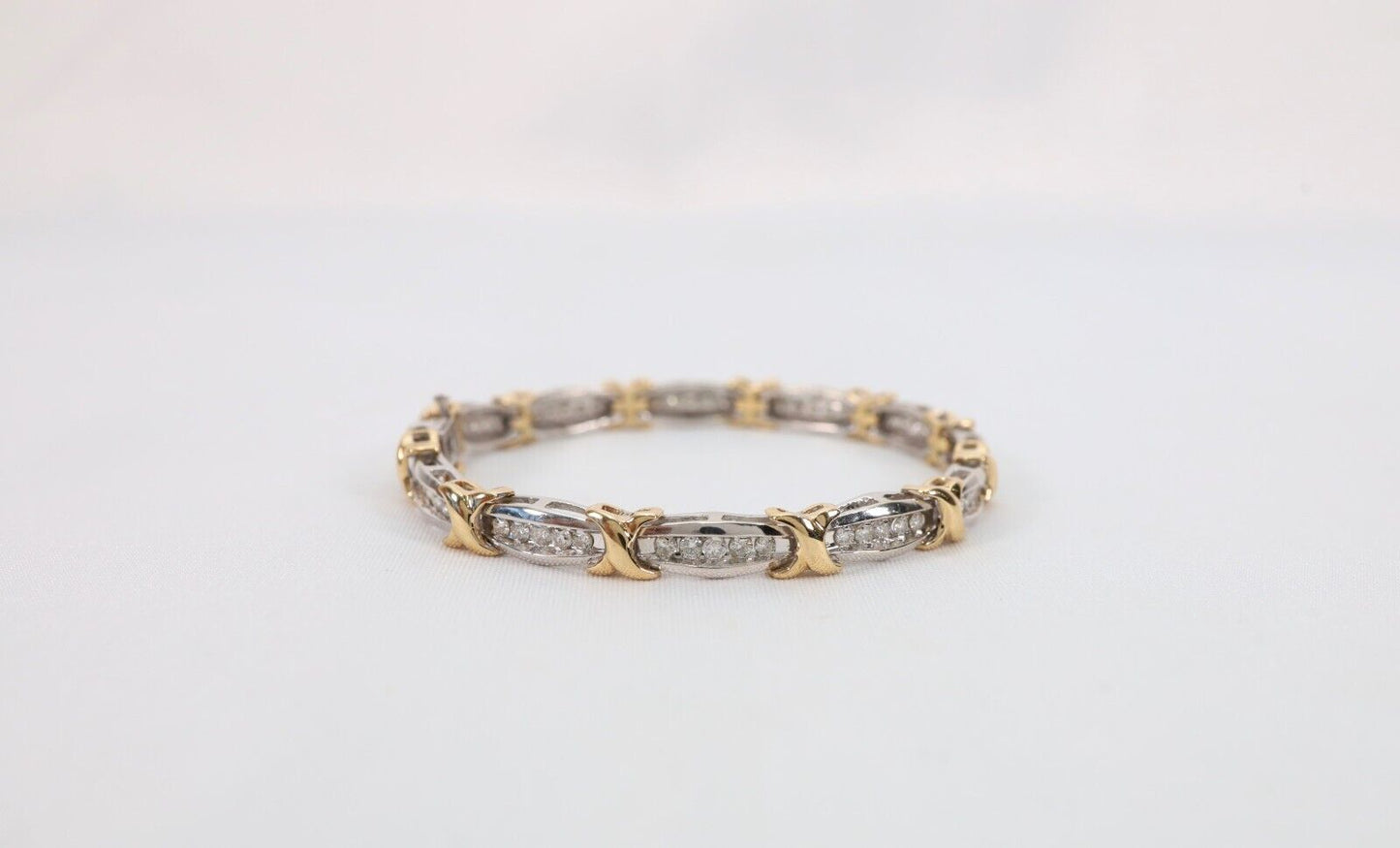 14k White & Yellow Gold Diamond Tennis Bracelet, 7 inches - 16.0g