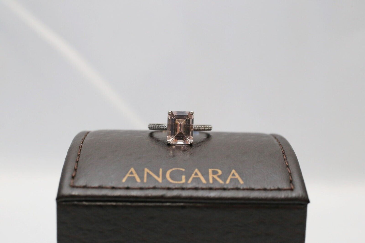 Angara 14k White Gold Diamond Emerald Cut Morganite Ring, Size 7.5 - 3.4g