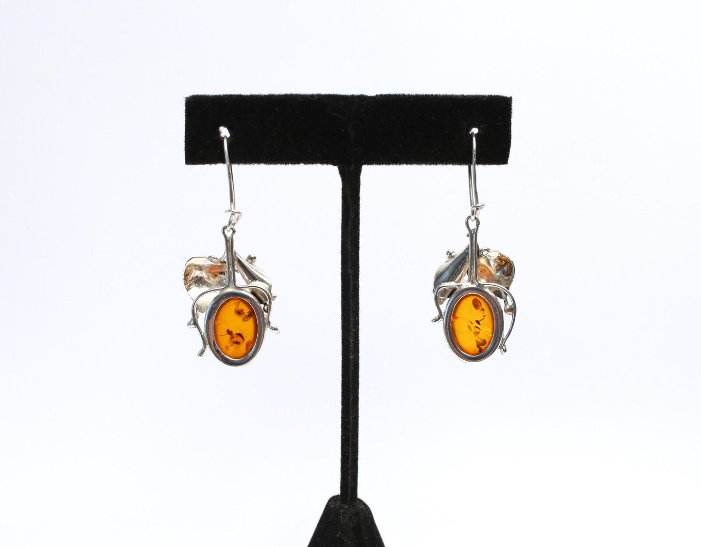 Sterling Silver Baltic Honey Amber Dangle Earrings, 6.9g