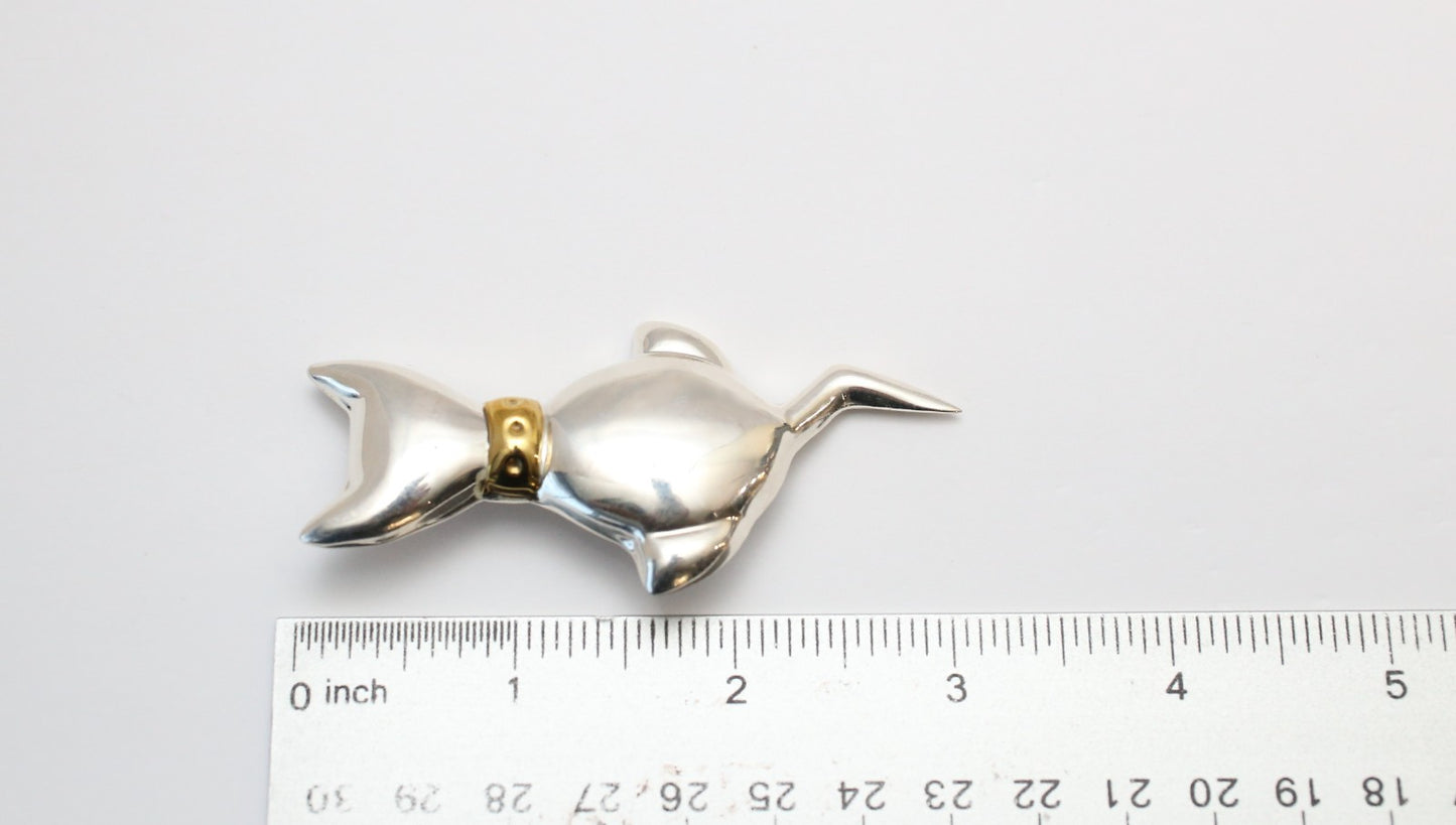 Vintage Sterling Silver Sitting Cat Brooch, 17.7g