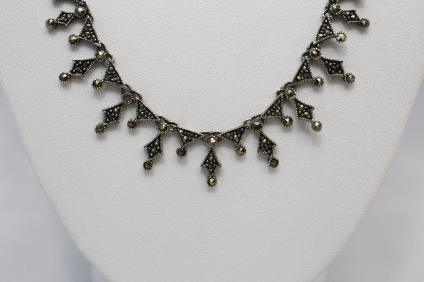 Vintage Sterling Silver Marcasite Choker Necklace, 16.5 inches - 19.5g
