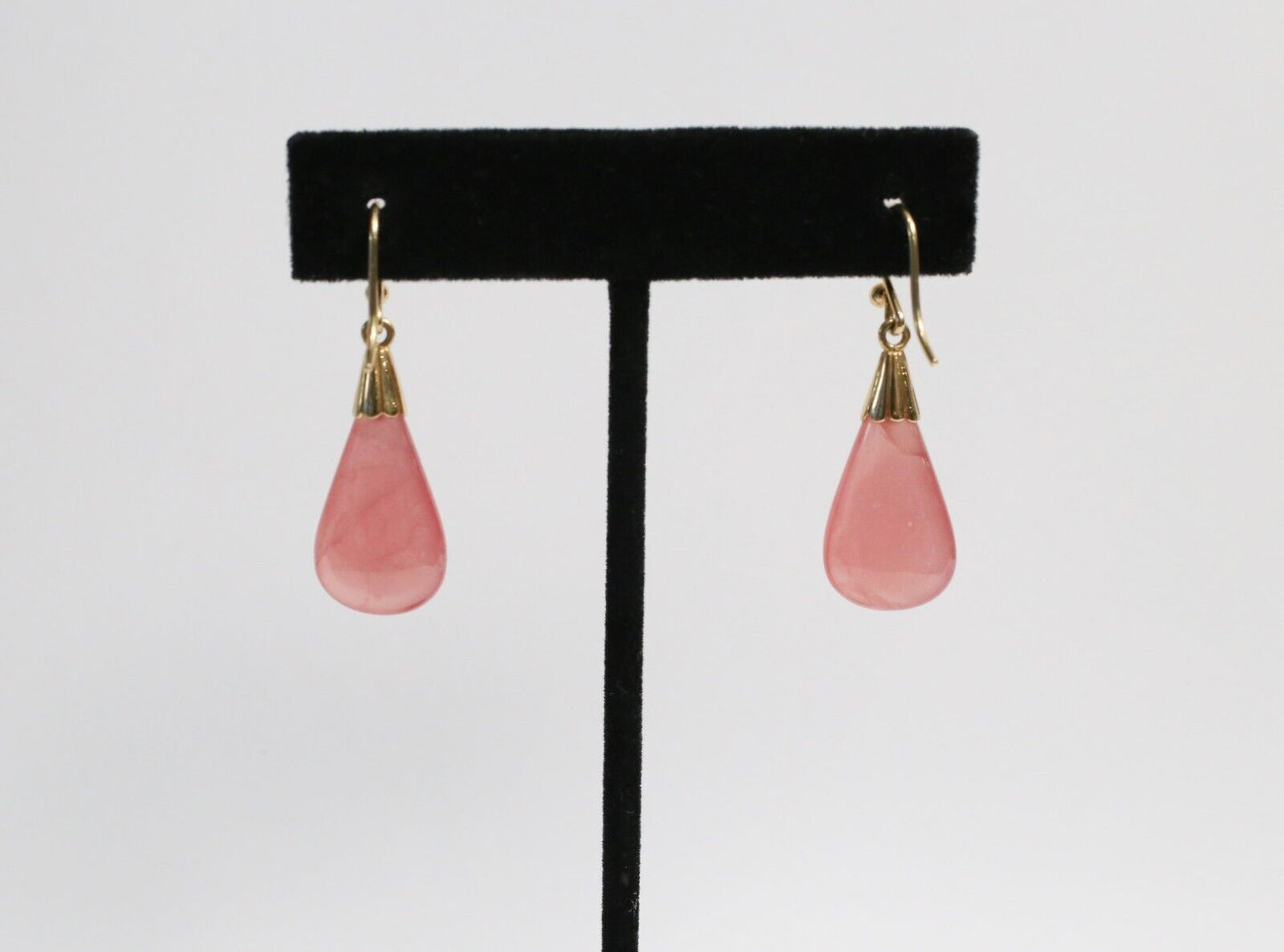 18k Yellow Gold Rose Quartz Dangle Drop Earrings, 7.7g