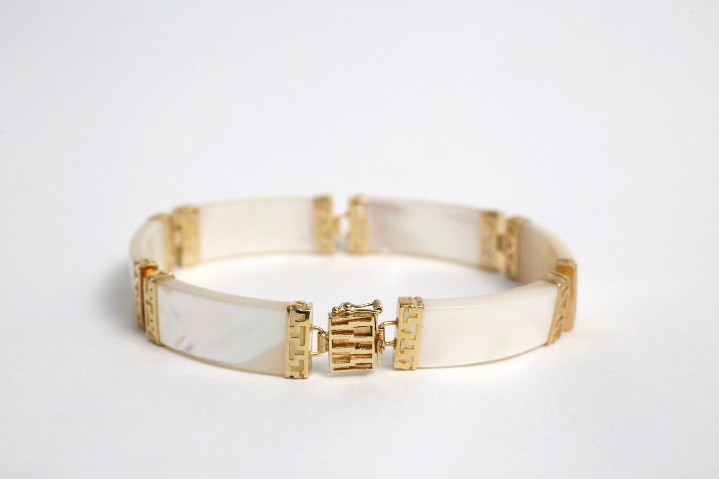 14k Yellow Gold Mother of Pearl Link Bracelet, 7.5 inches - 16.1g