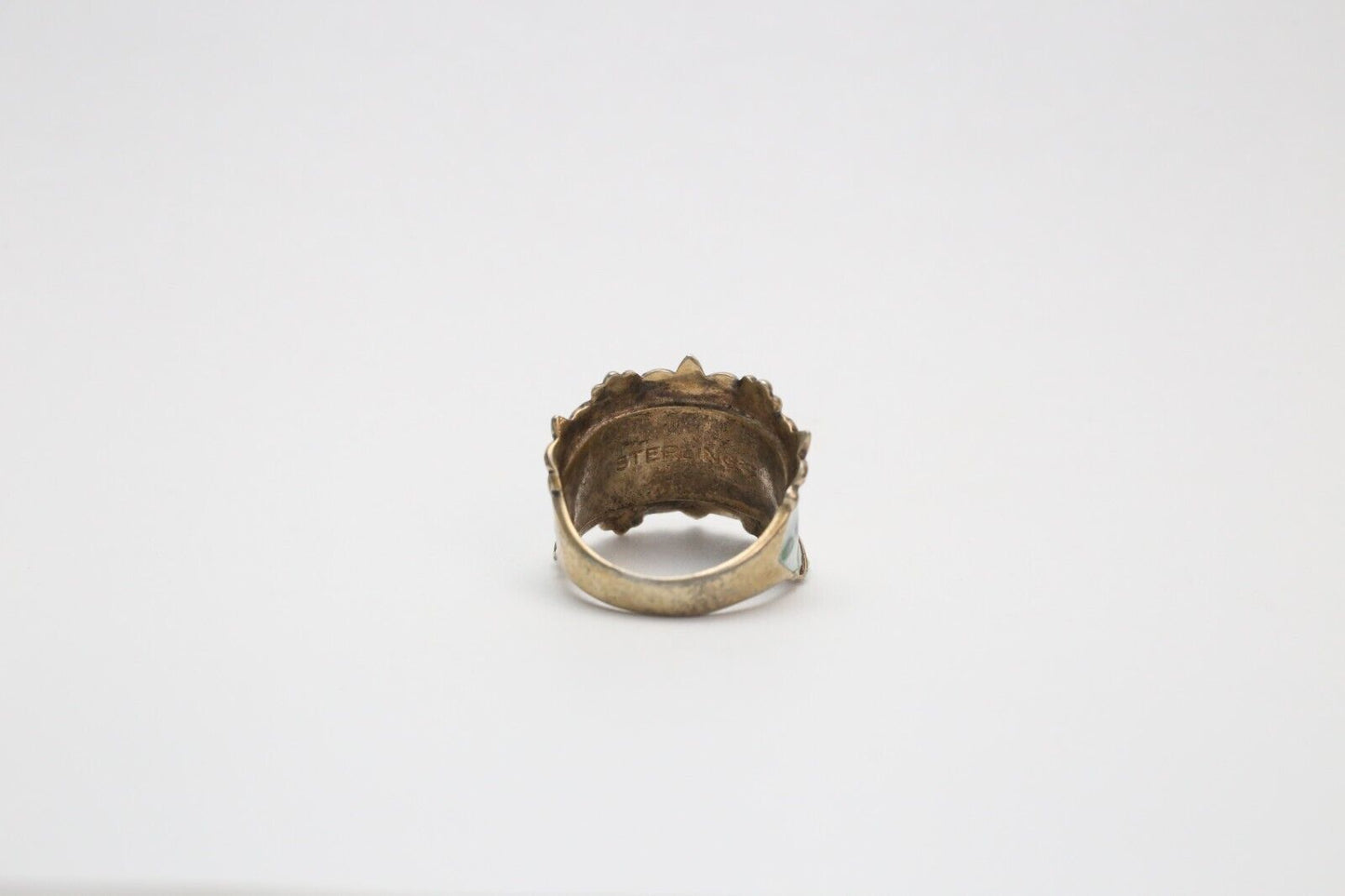 Vintage Sterling Silver Enamel Floral Ring, Size 7.25 - 6.6g