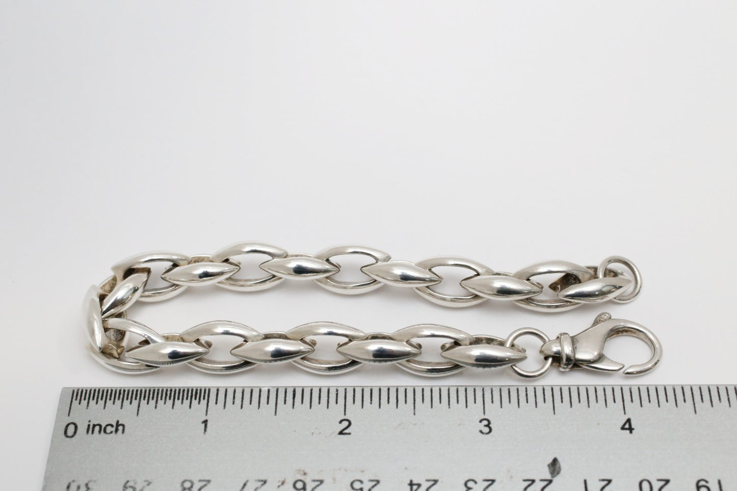 Sterling Silver Elongated Marquise Link Bracelet, 9 inches - 50.6g