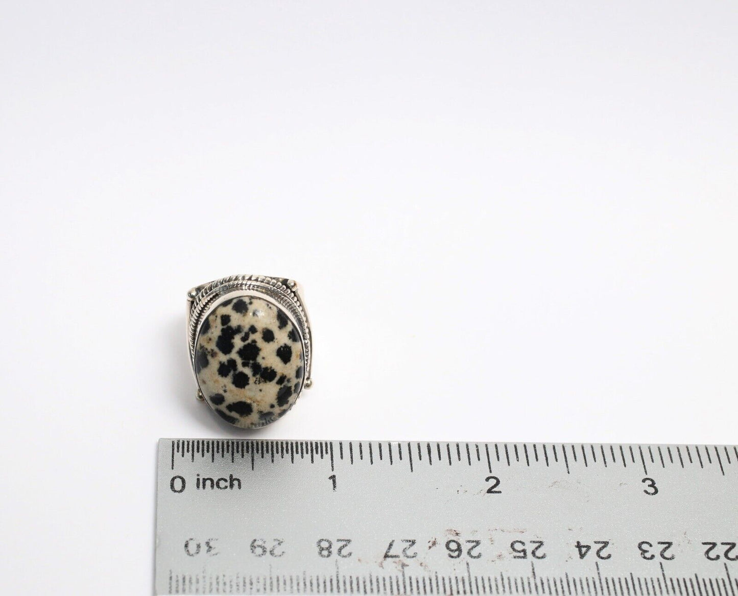 Sterling Silver Dalmatian Jasper Ring, Size 7.75 - 8.6g