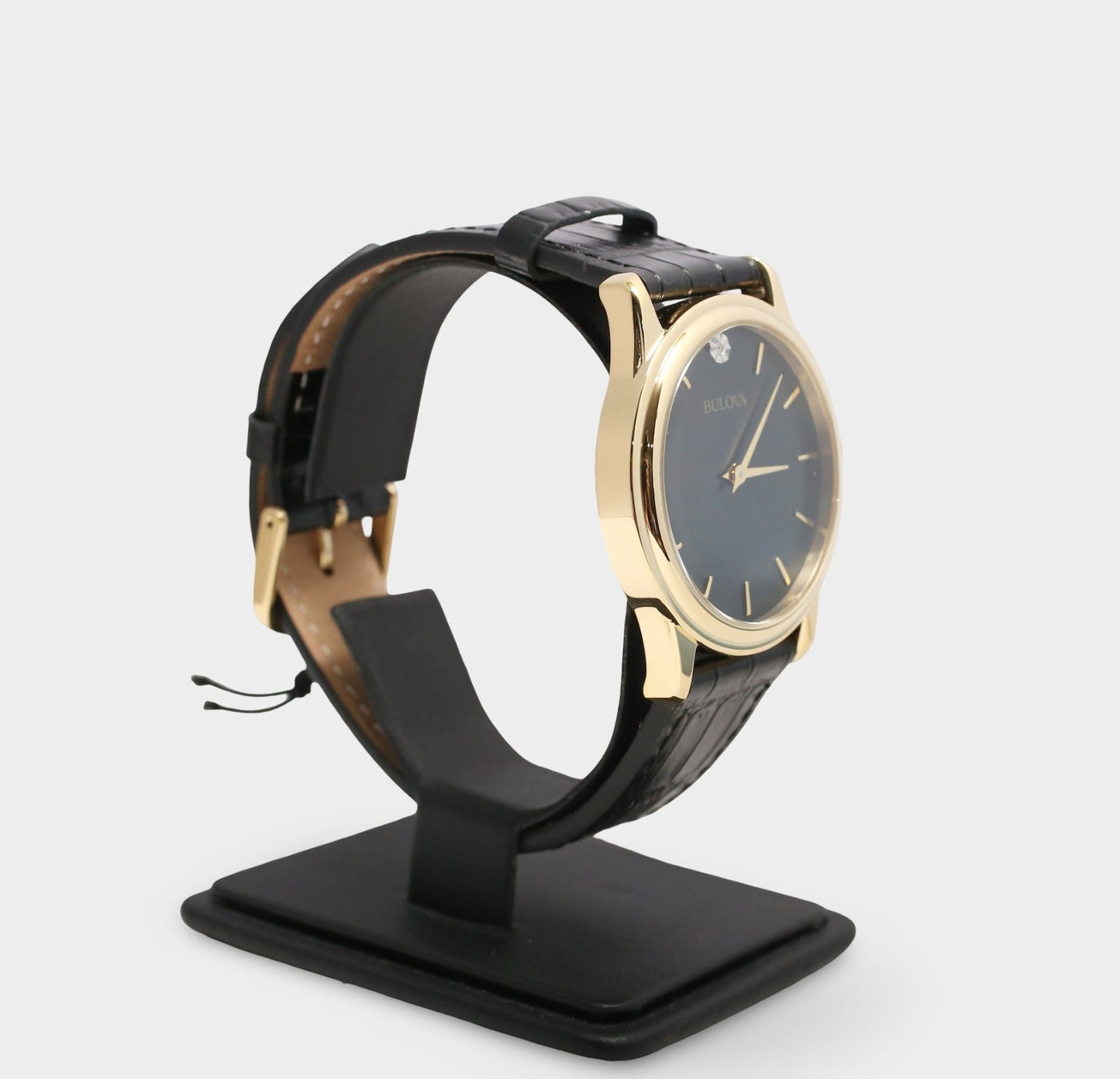 Bulova Men's 38mm Gold-Tone Black Dial Leather Band Dress Watch