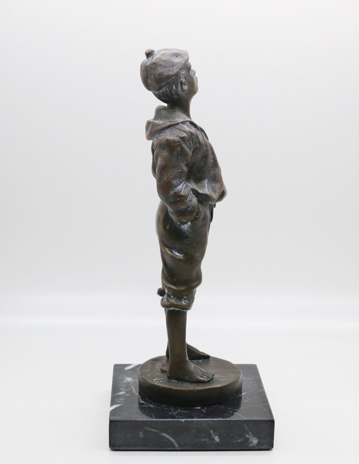 Vintage Bronze Whistling German Boy Sculpture, Signed V. Szczeblewski