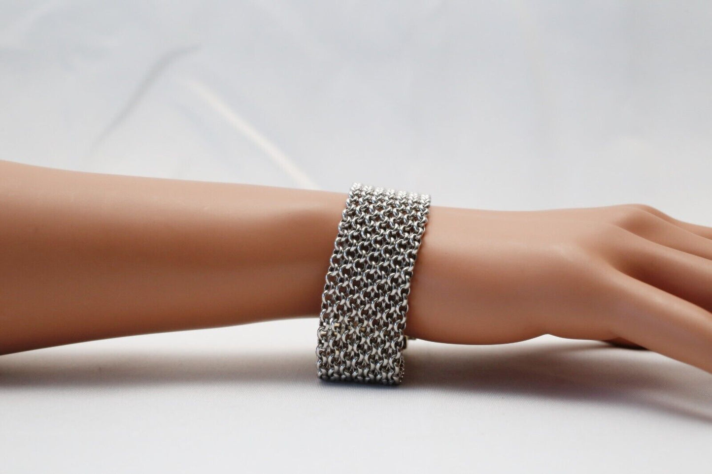 Platinum & 18k Gold Mesh Link Bracelet, 7.5 inches - 40.0g