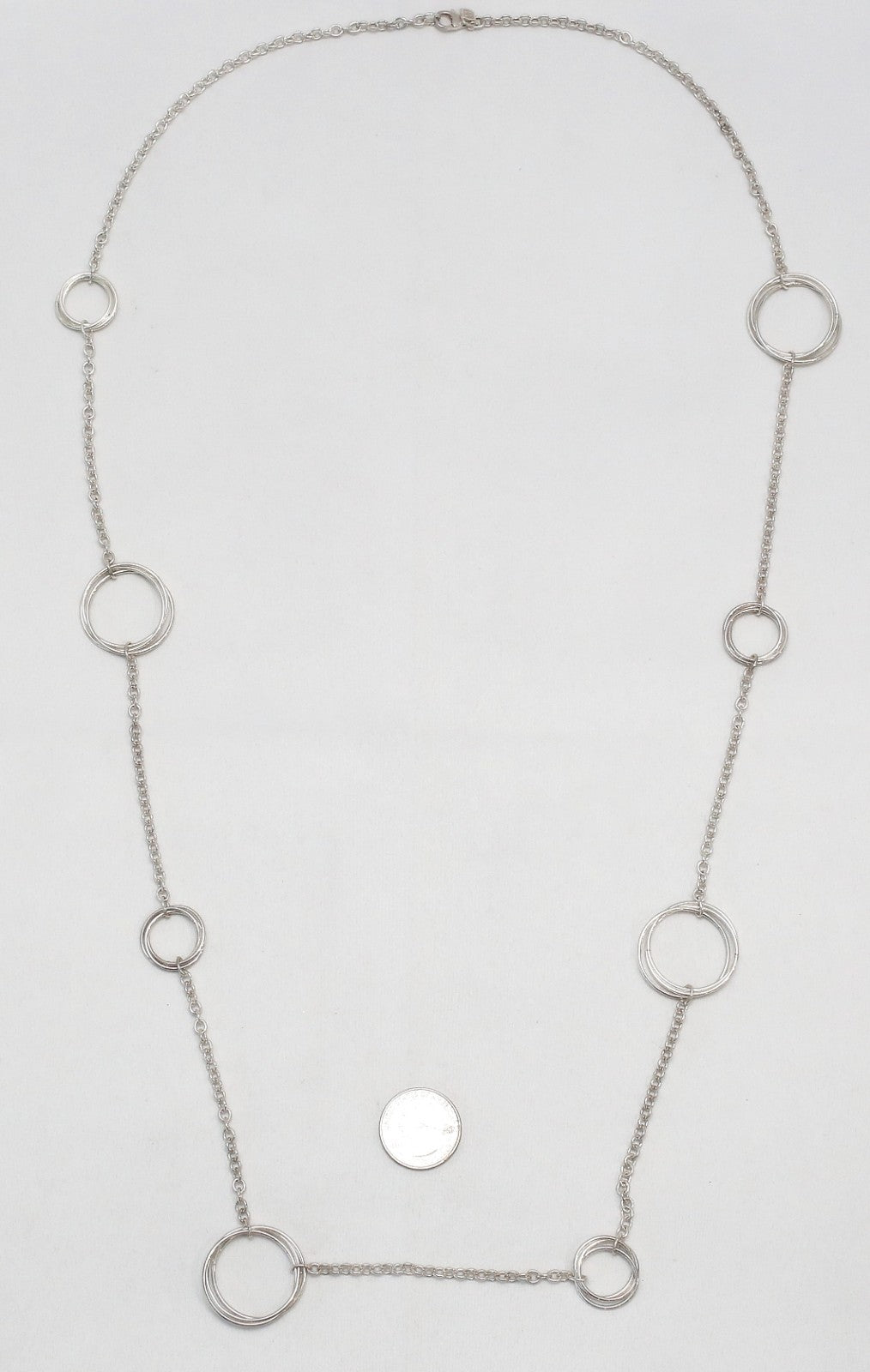 Fine Silver .999 Long Circle Link Necklace, 42 inches - 44.0g