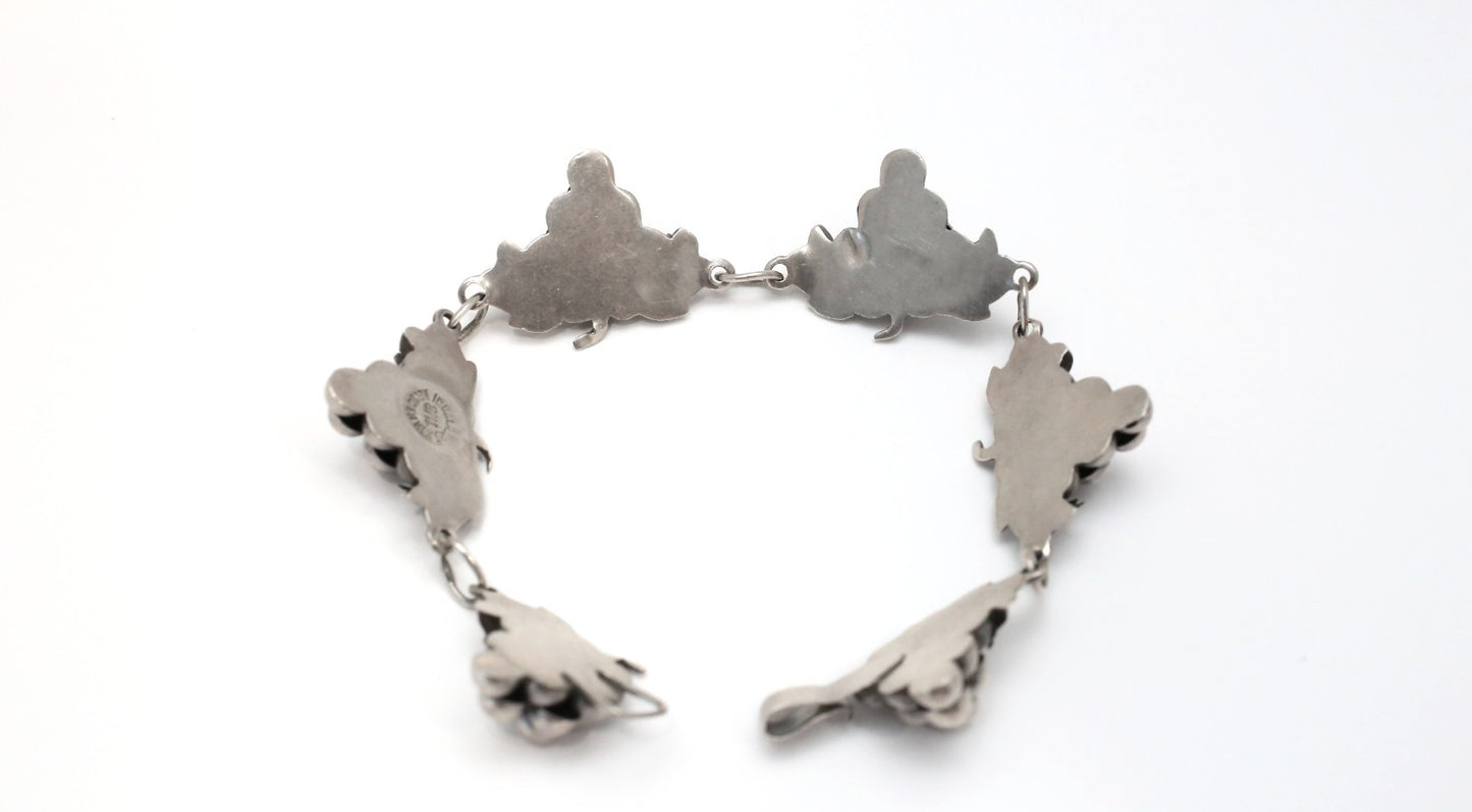 Vintage Sterling Silver Grape & Leaf Bracelet, 7.5 inches - 14.3g