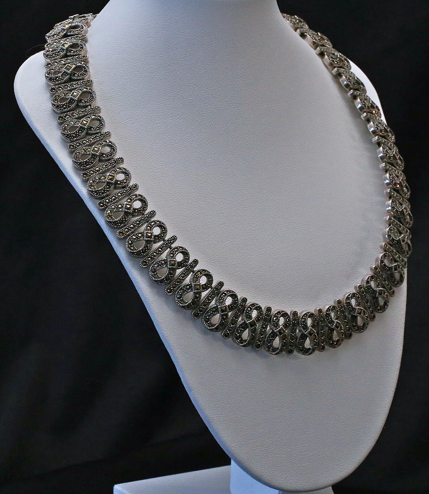 Sterling Silver Infinity Bar Bracelet & Choker Necklace Set, 153.5g