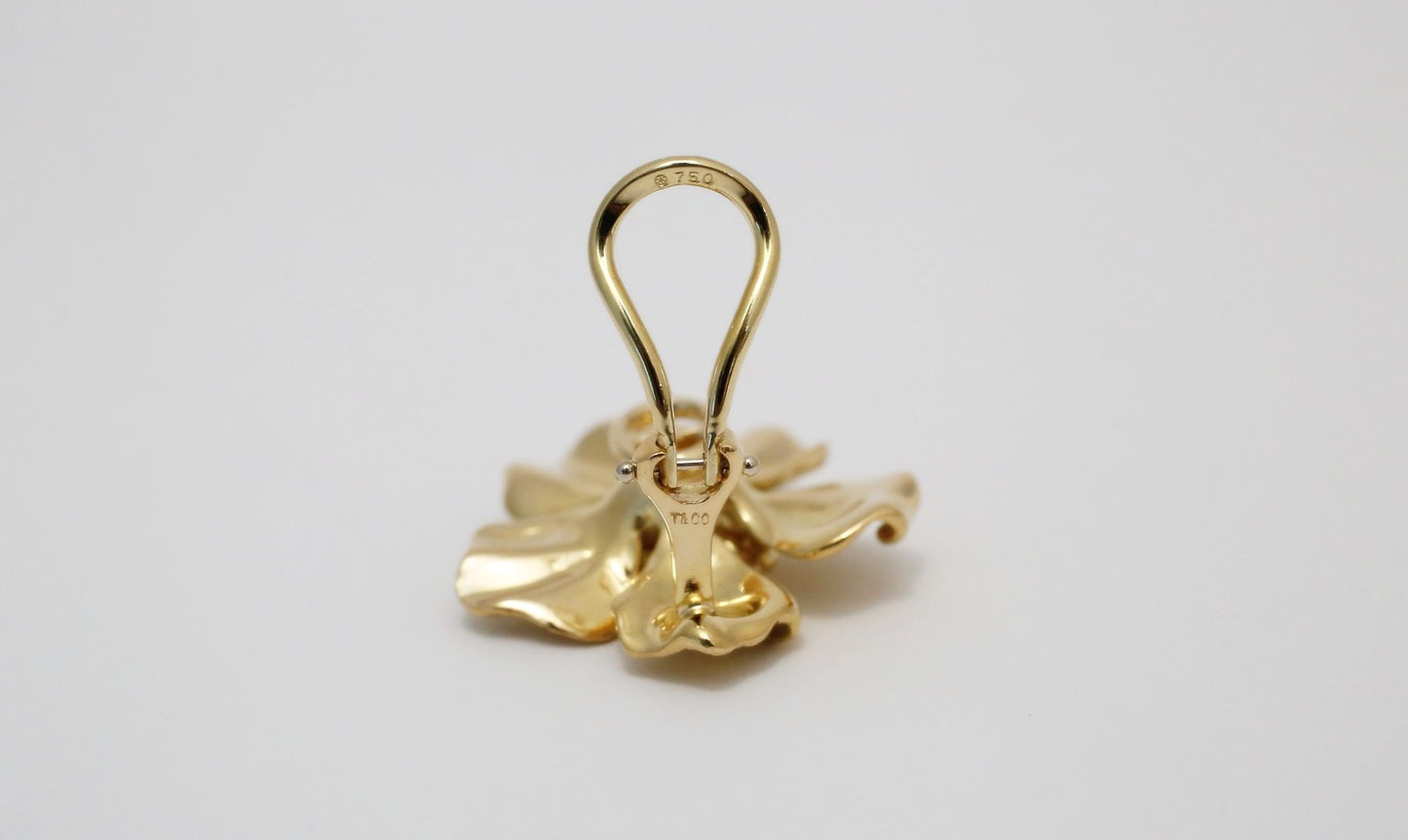 Tiffany & Co. 18k Yellow Gold Dogwood Textured Flower Clip On Earrings, 17.8g