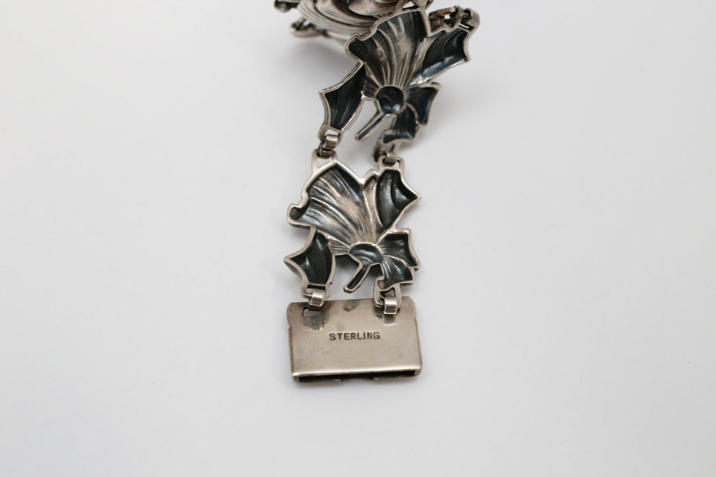 Vintage Sterling Silver Fan Motif Link Bracelet, 7 inches - 19.0g