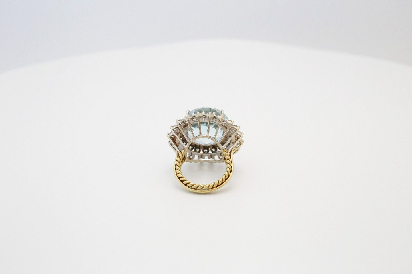 18k Gold Aquamarine & Diamond Cocktail Ring, Size 7 - 20.6g