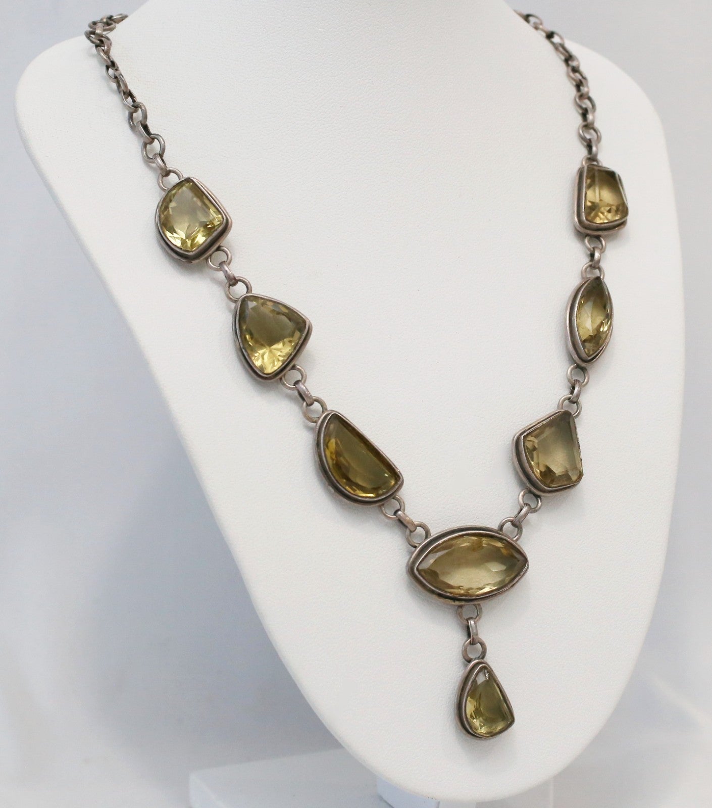 Vintage Sterling Silver Gemstone Necklace, 17.5 inches - 39.6g