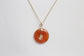 14k Yellow Gold Round Orange-Red Jade Chinese "Good Fortune" Pendant, 3.8g