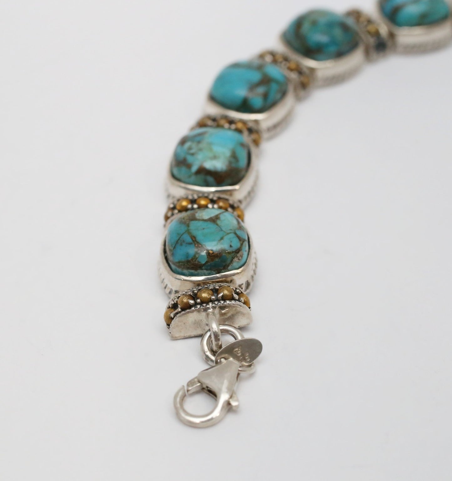 Sterling Silver Turquoise Link Bracelet, 6.5 inches - 28.2g