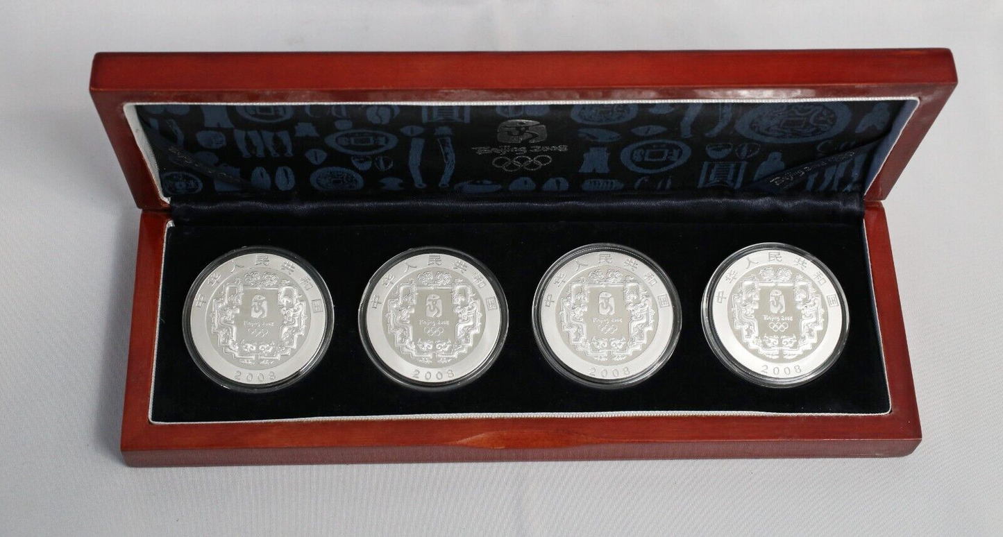 China 2008 Beijing Olympic Series I Silver Coin 4pc Set with Box & COA