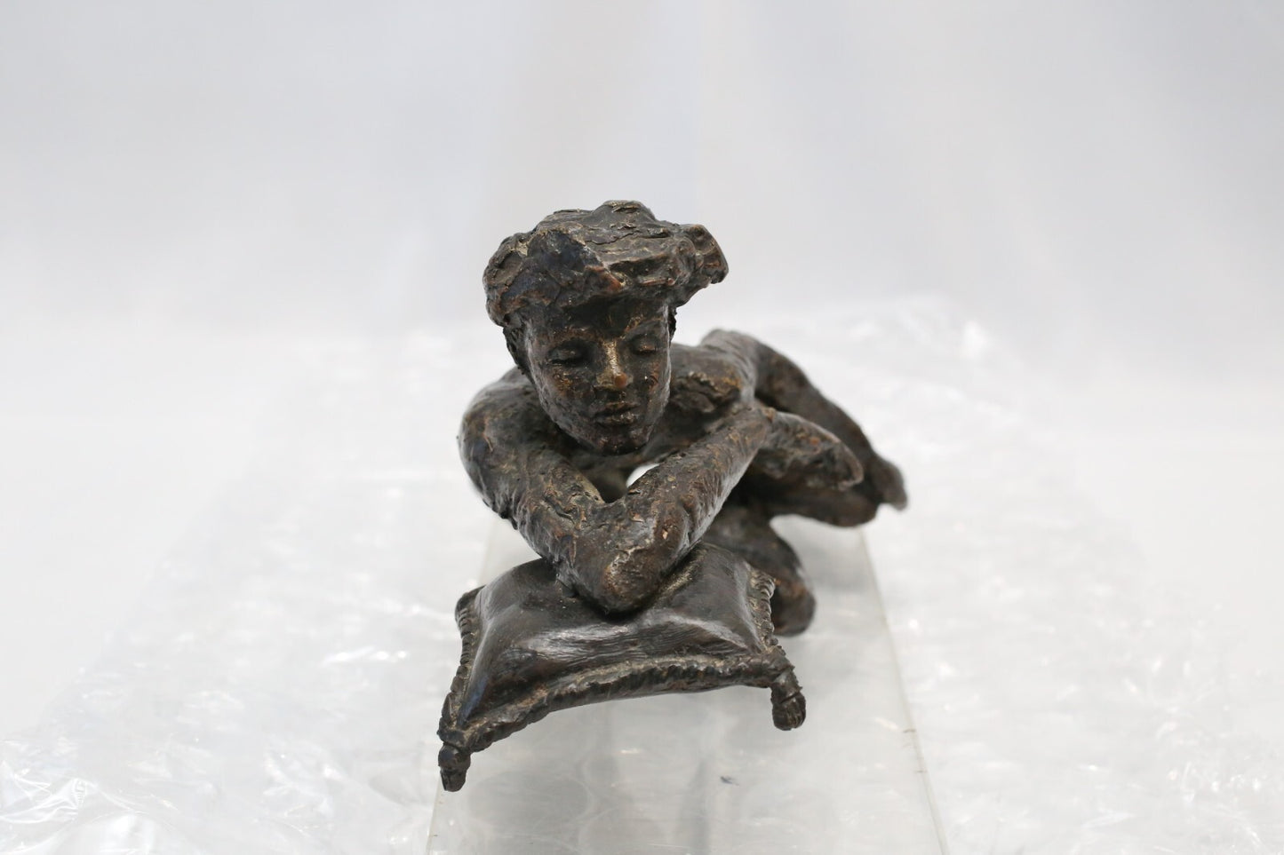 Victor Salmones "Boy on a Pillow" Bronze Sculpture