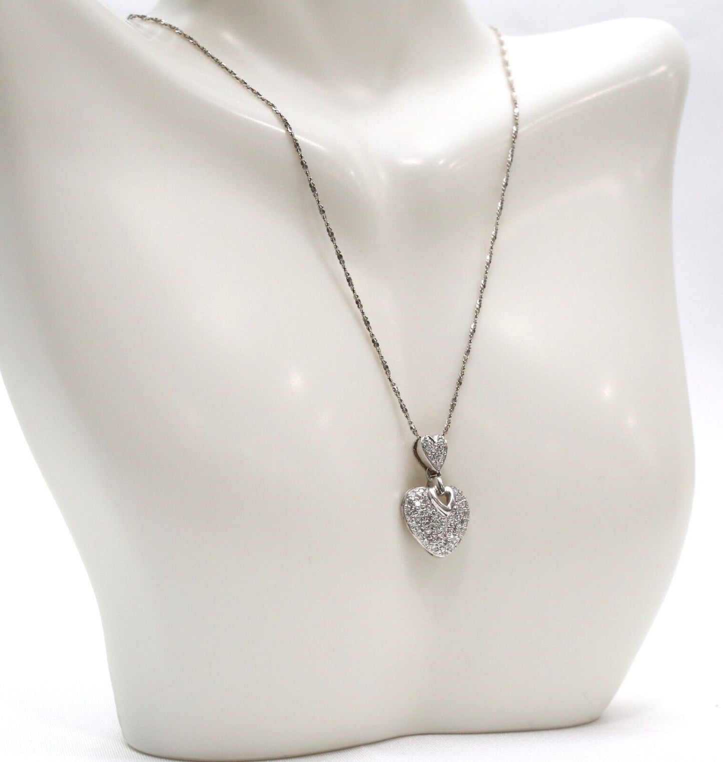 18k White Gold Diamond Heart Pendant & Necklace, 17.5 inches - 4.6g