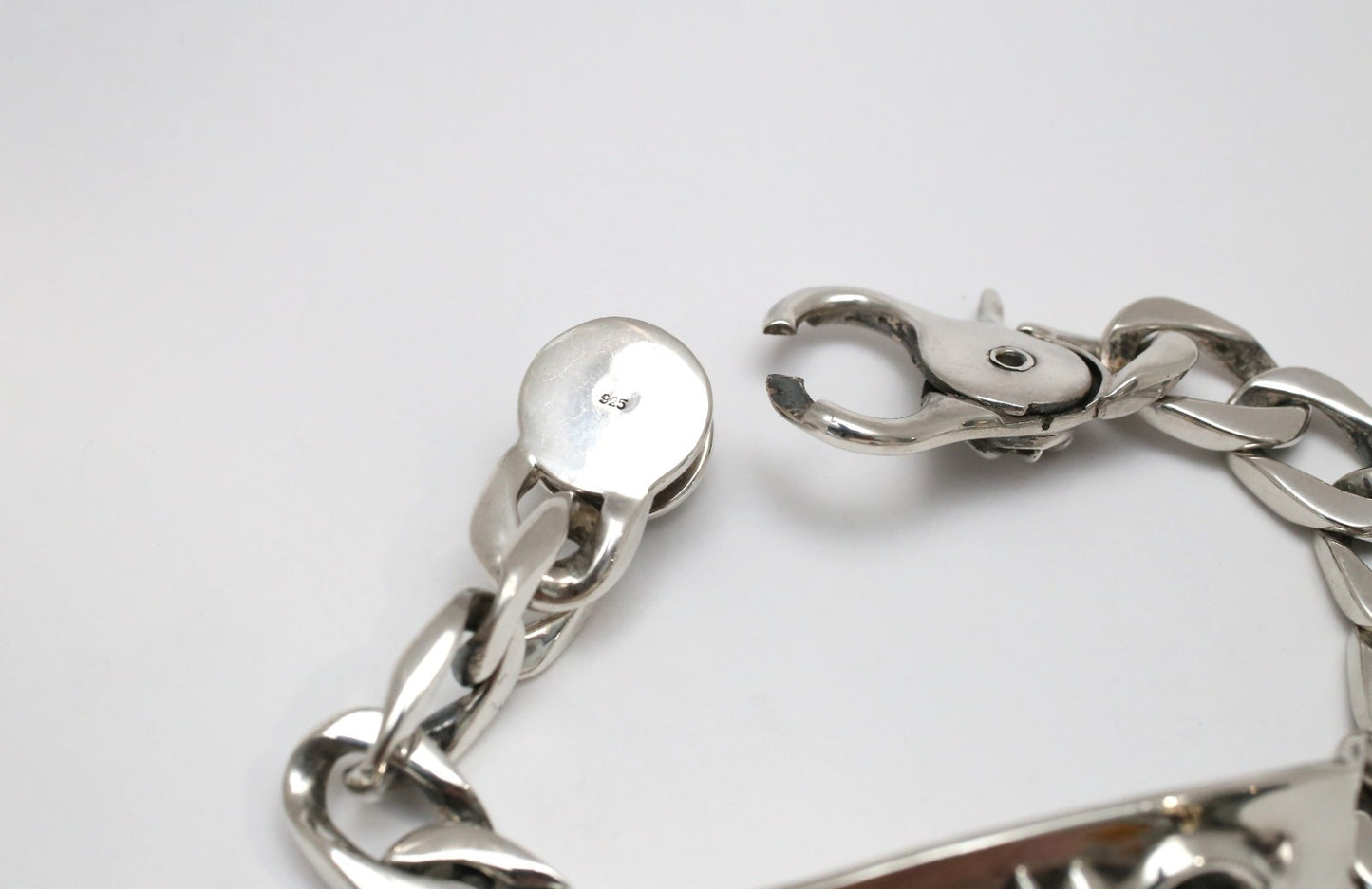 Sterling Silver Curb Link ID Motif Plate Bracelet, 8.5 inches - 69.3g