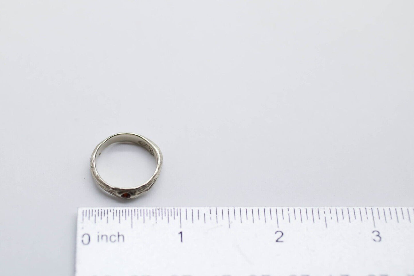 14k White Gold Handmade Tree Bark Ring, Size 6 - 3.8g