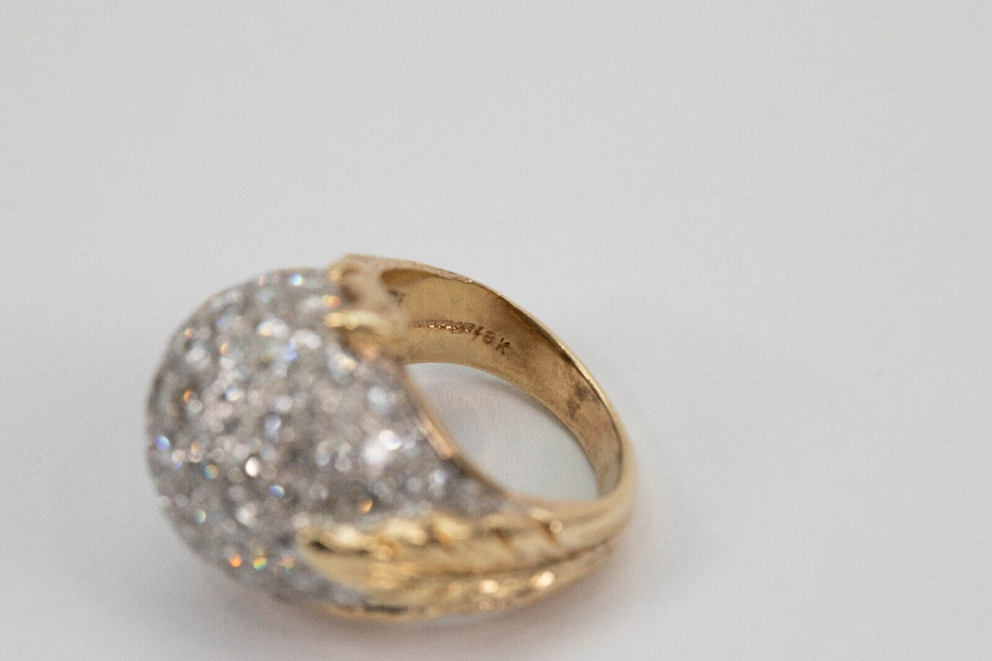 18k Yellow Gold & Platinum Diamond Dome Ring, Size 5.25 - 16.0g