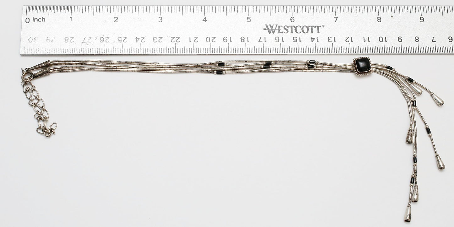 Sterling Silver Multi-Strand Beaded Lariat Necklace, 19 inches - 11.5g