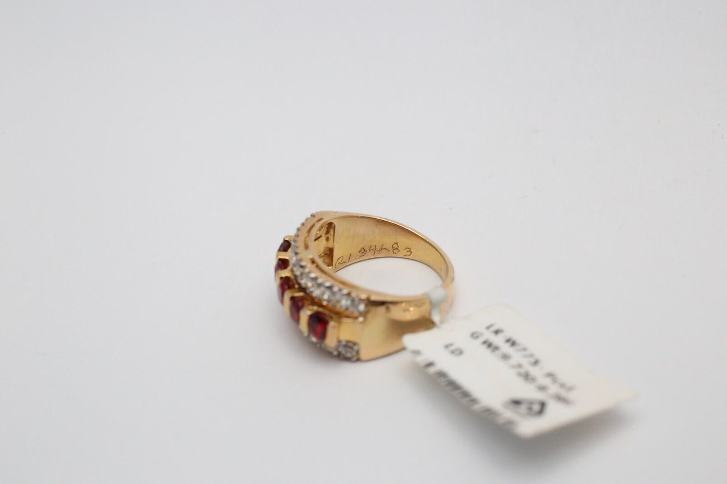 21k Yellow Gold Red Spinel & Diamond Ring, Size 6.75 - 9.7g