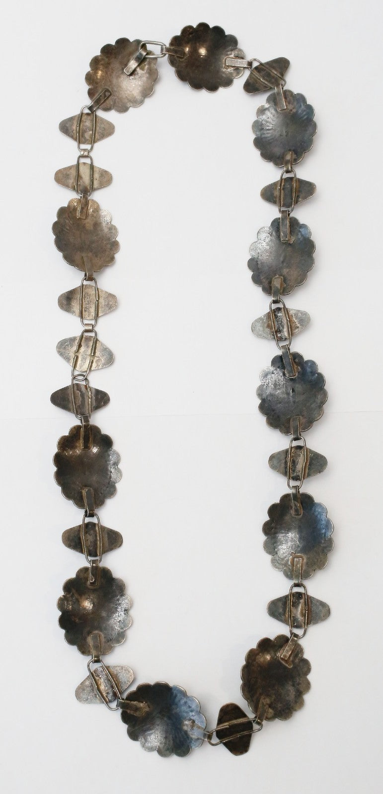 Antique Sterling Silver Turquoise Large Necklace, 29 inches - 125.1g