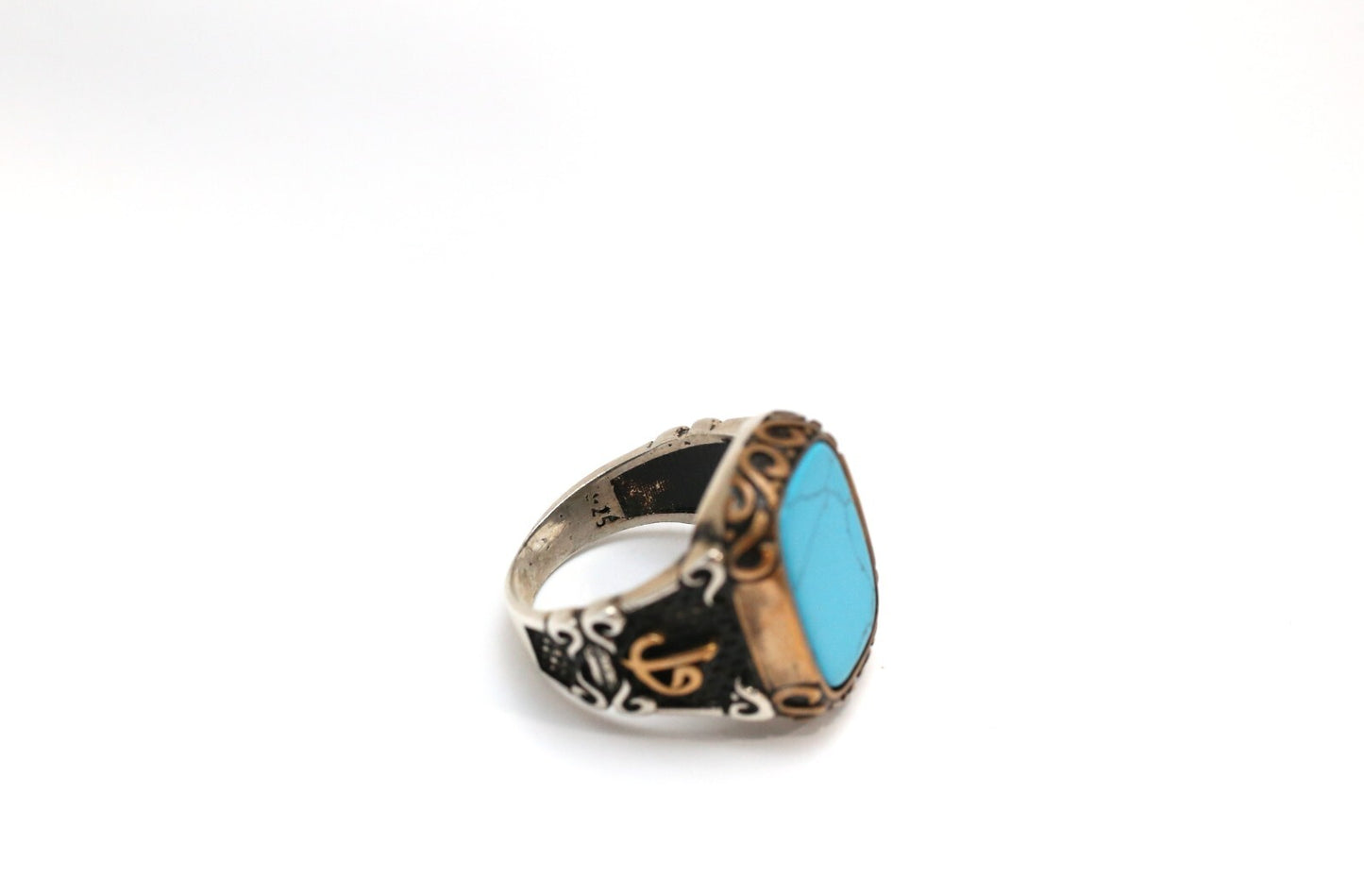 Vintage Sterling Silver Turquoise Ring, Size 11.5 - 15.5g